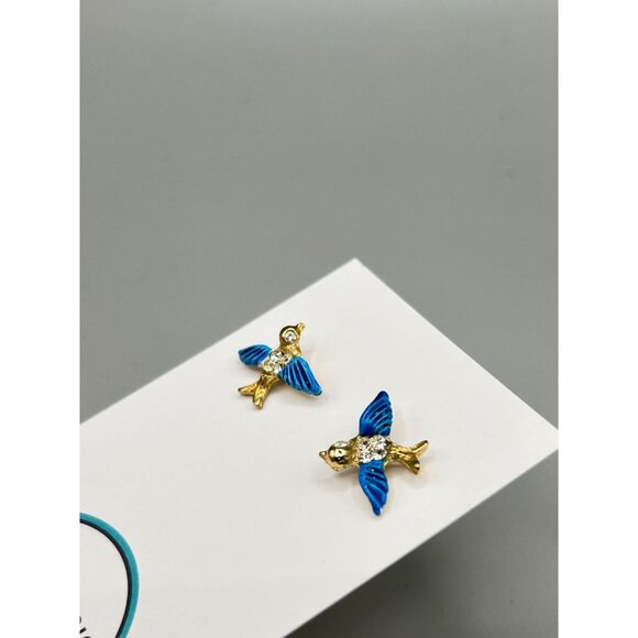 Vintage Blue Bird Scatter Pins with Rhinestone Details Set of 2 Flying Birds - Picture 4 of 7